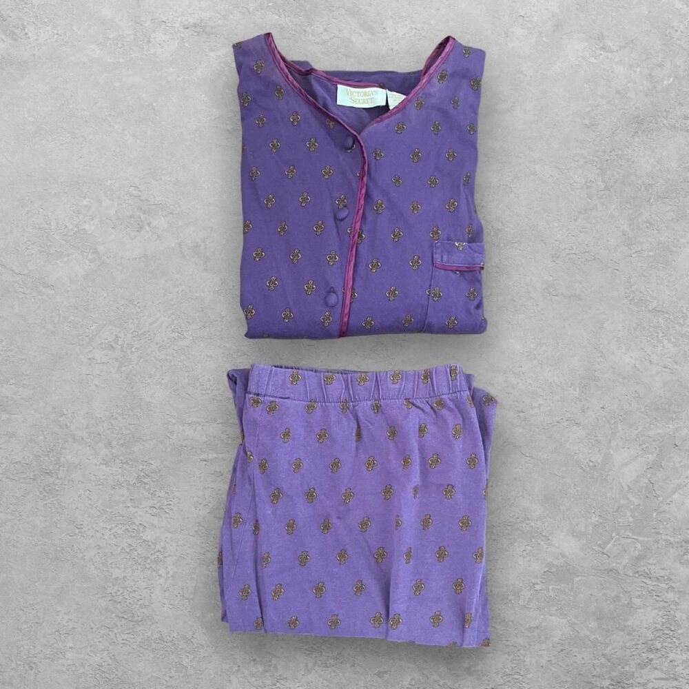 Vintage 90s Victoria's Secret Gold Label Cotton Pajama Set Purple M Coquette